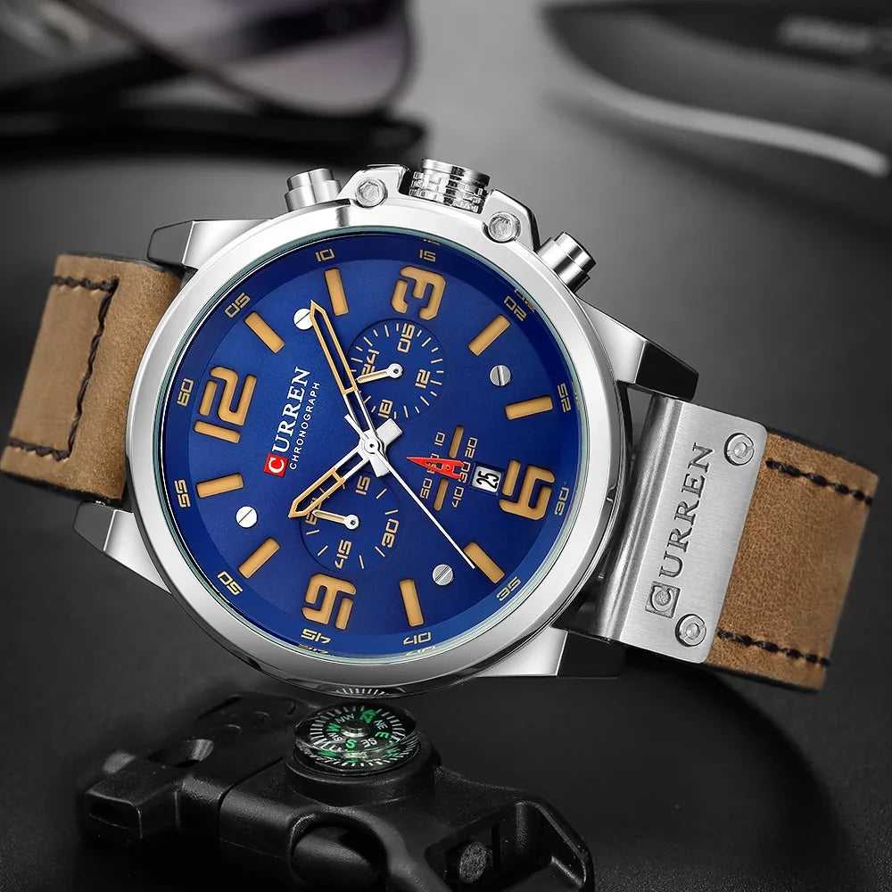 8314 Display Time Leather Minute CURREN Brand Wristwatch Watch Watch Men Quartz Hour Calendar Watch