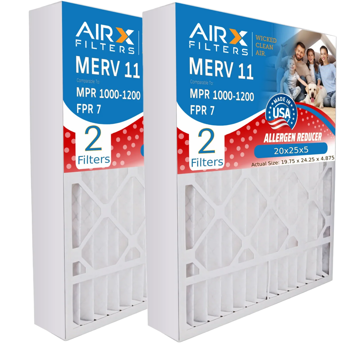 Filter 20x25x5 MERV # & 11 1200 Comparable 20x25x5 Air with Premium 7 CLEAN USA MPR AIR. AIRX FILTERS by Filter Field 1000, WICKED MPR 46568600 Furnace to 11 Controls MERV FPR Made Compatible