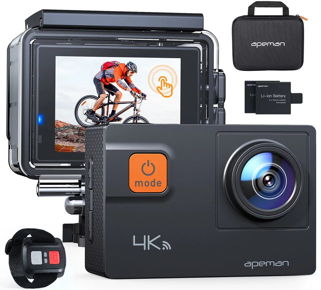 Skateboard A87 20MP Touchscreen WiFi Camcorder UHD Underwater Motorbike Apeman and Action Camera for Camera, 4K/60fps
