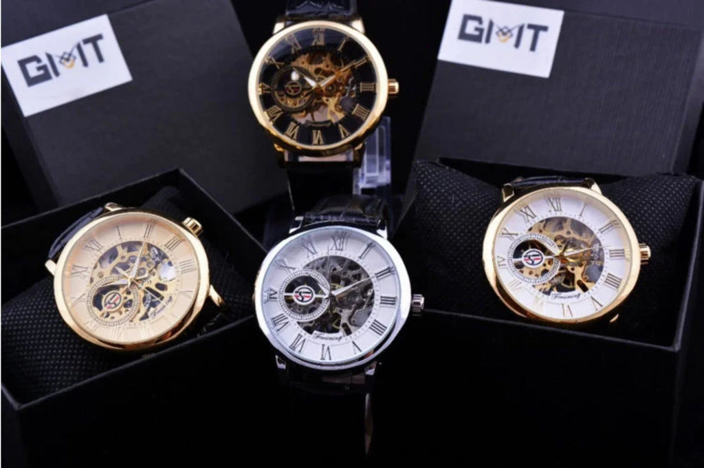 Wrist Leather Transparent Skeleton design Hollow Watch Mechanical
