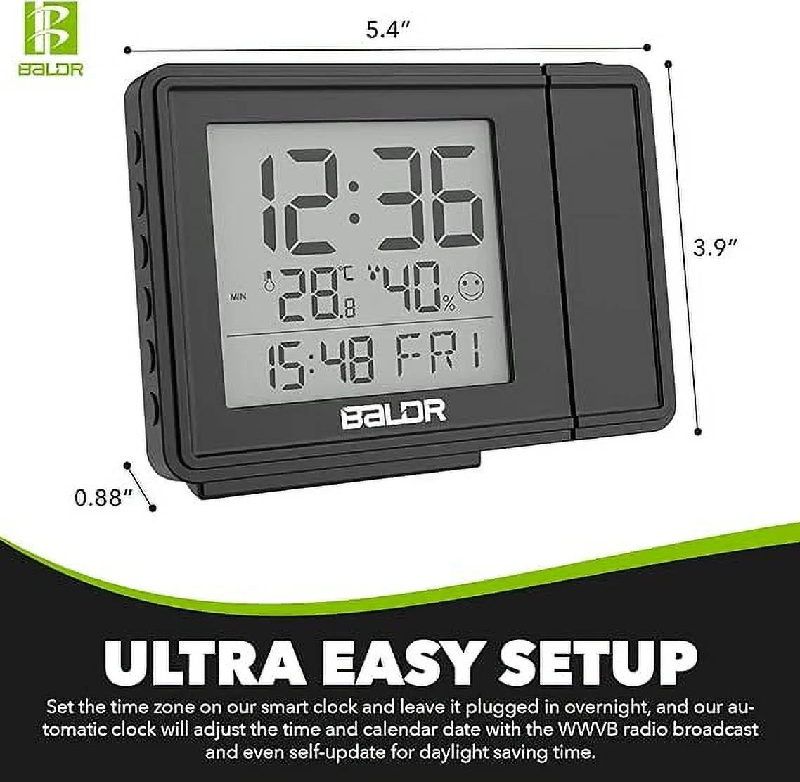 Alarm - Time Ceiling Digital on Time BALDR Clock Wall (Black) Projector Projection Atomic