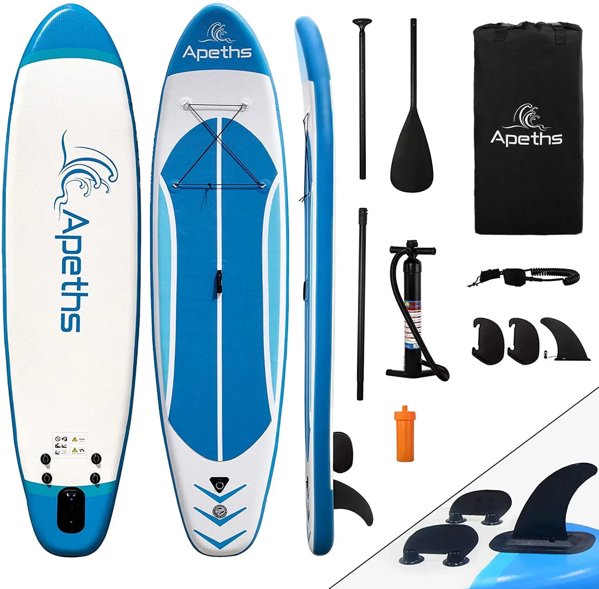 Paddle Fins, (6 8'7" Board Stand Up with APETHS Carrying Board Pump Backpack for Paddle, Inflatable Thick) 3 Board Adults Accessories Paddle inch & SUP Adjustable