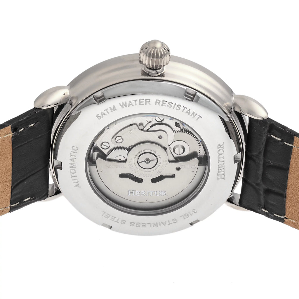 Heritor Watch - W/Date Leather-Band Mattias Silver Automatic