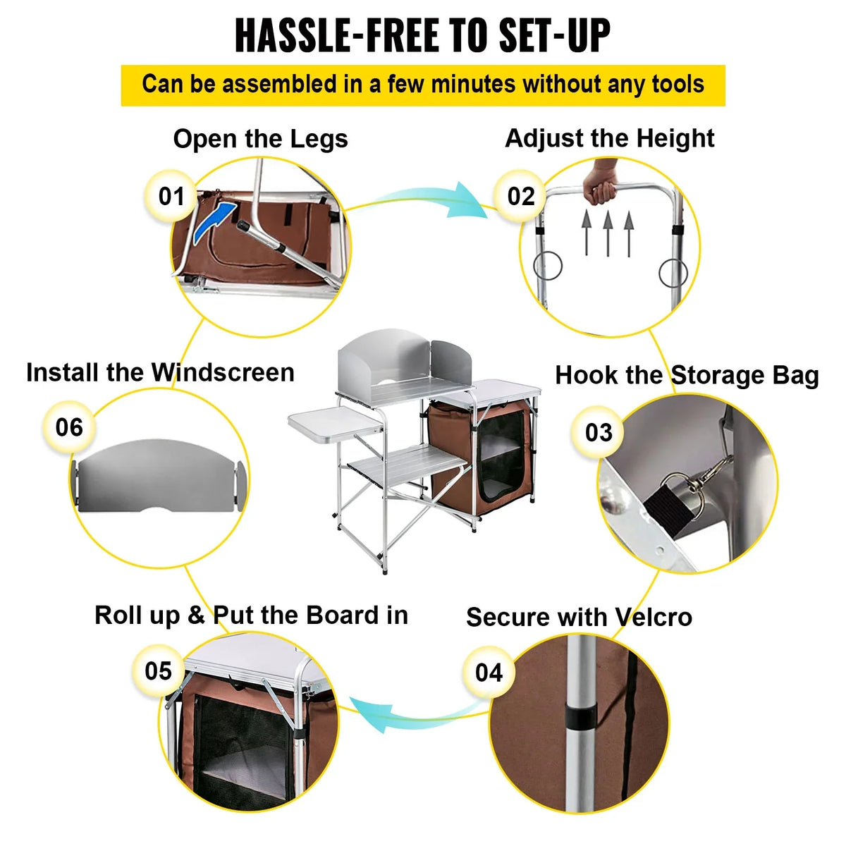 Camp Bag 2-Tier, Folding exterior Table Party, Zippered Color, Table Camping Table BBQ, SKYSHALO Cook Portable Camping, with for Brown Kitchen