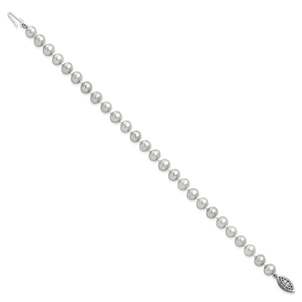 Pearl Women Sterling Silver Bracelet for Grey 6-7mm 925 7.25inch Auriga Rhodium Fwc