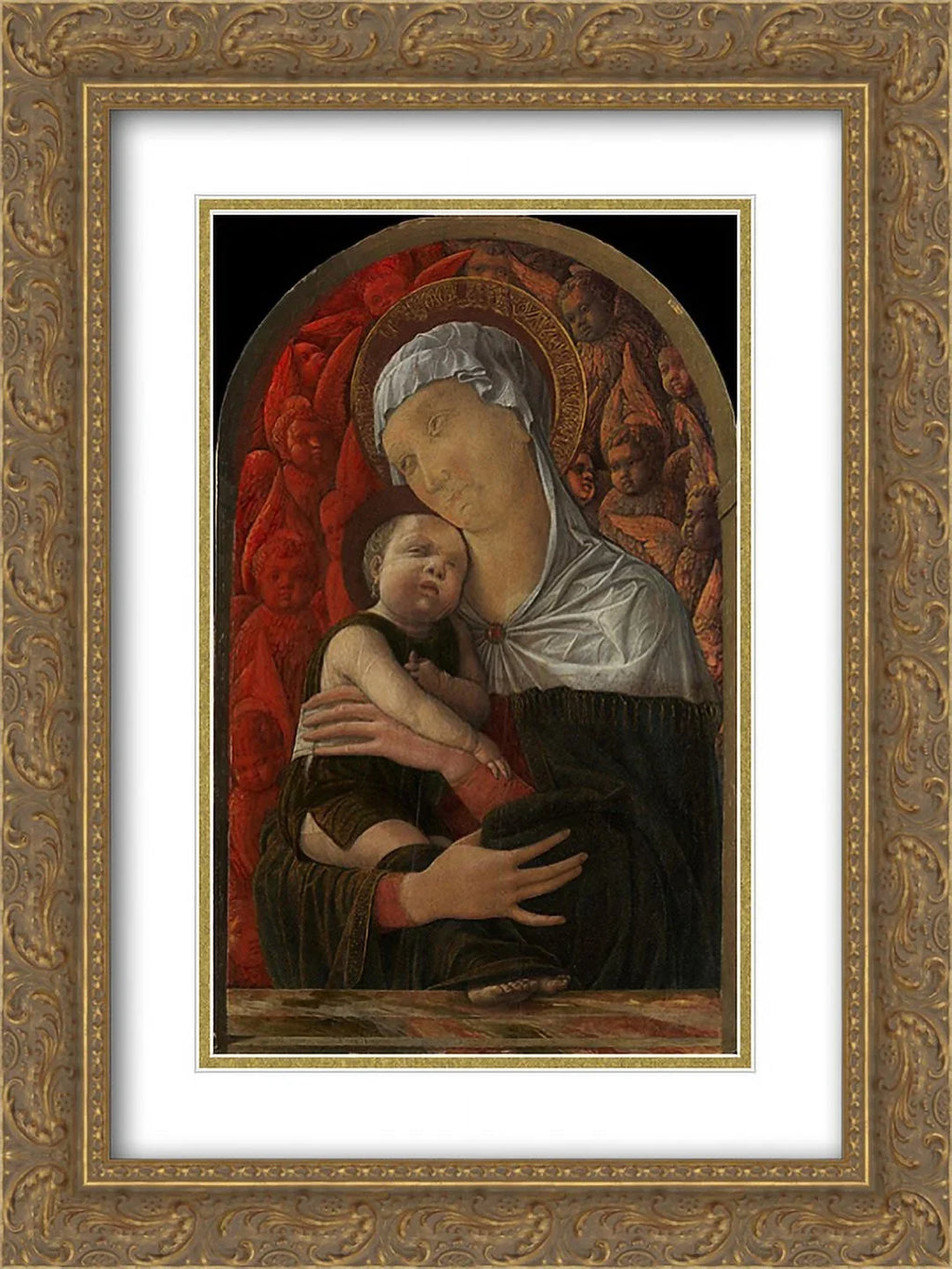 'Madonna Ornate Art Andrea Mantegna Child Framed and 2x Cherubim' and with Matted Print Gold 18x24 Seraphim