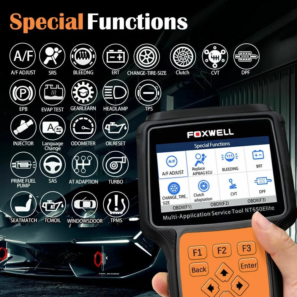 with Code TPMS DPF Air NT650 EPS Reset Light FOXWELL Oil II Car ABS OBD2 Battery Scanner Registeration TPS Automotive Reader EPB OBD Bag Elite SAS
