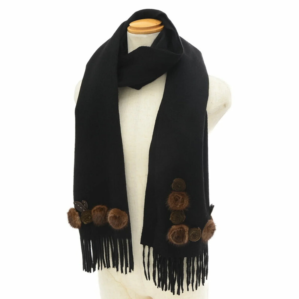 Cashmere 100% Pre-Owned Scarf Stole (Good) Motif Black Flower Fendi