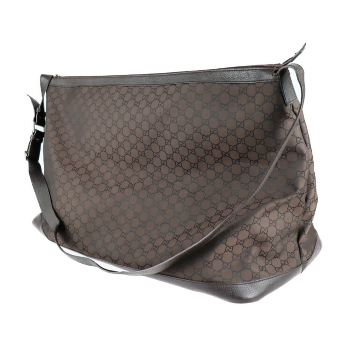 (Good) 105669 Boston GG Pre-Owned Bag Leather Shoulder Nylon Travel Brown