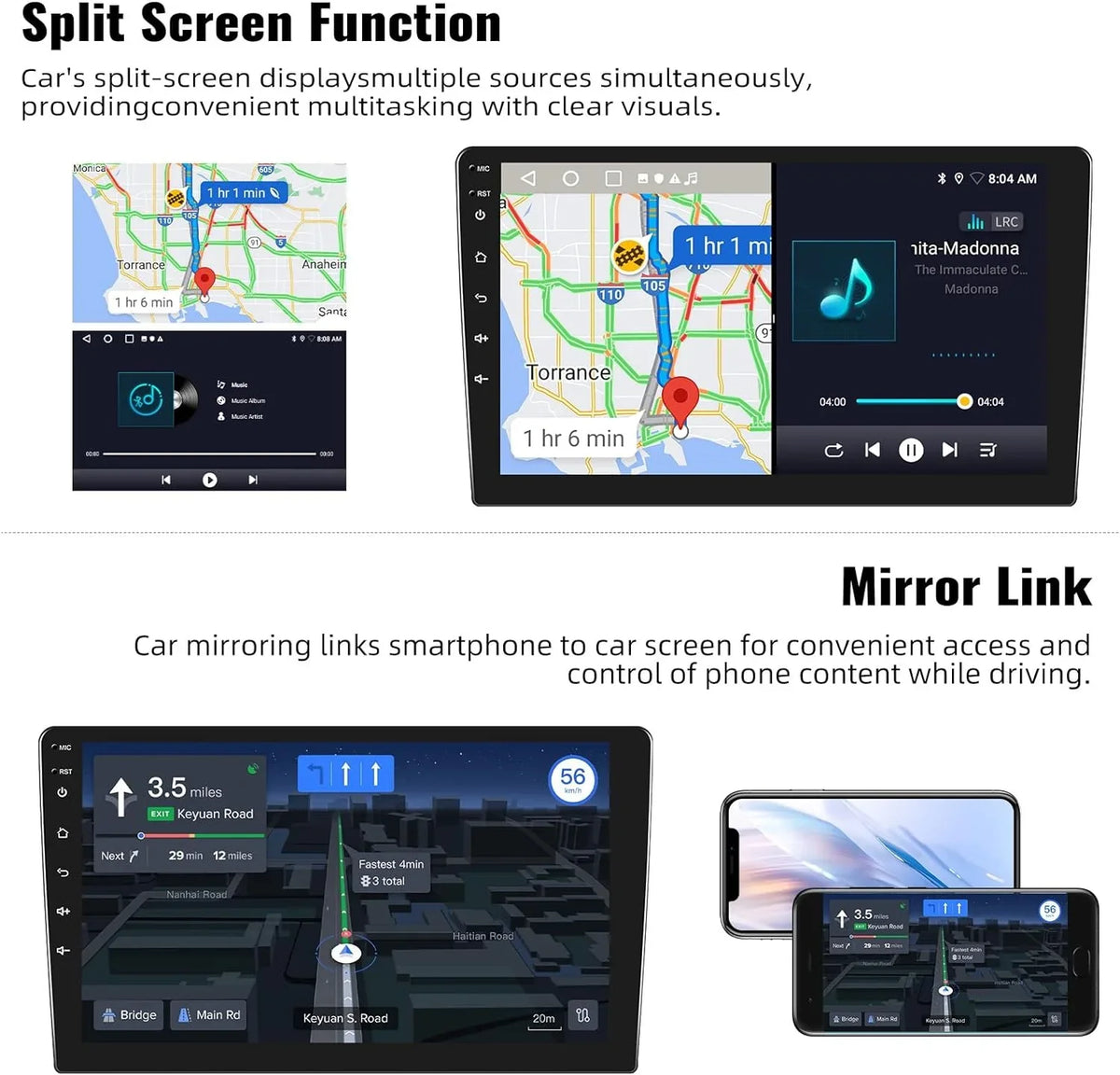 GPS Backup HD Car Support with 1080P Mirror Android Receiver Bluetooth 1+32G Stereo Theme with Change Player Camera inch USB Link 13 Navigation Carplay,10.1 Radio WiFi FM Touchscreen
