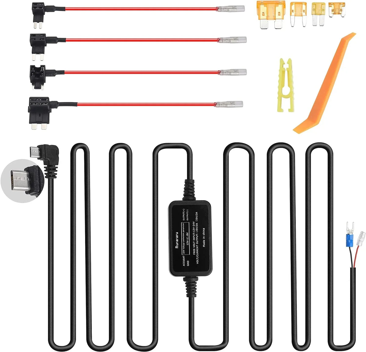 Cam Dash Camera Cable with WOLFBOX ro Compatible Kit Dash USB Hardwire D07,REDTIGER Charger Power Cord Car