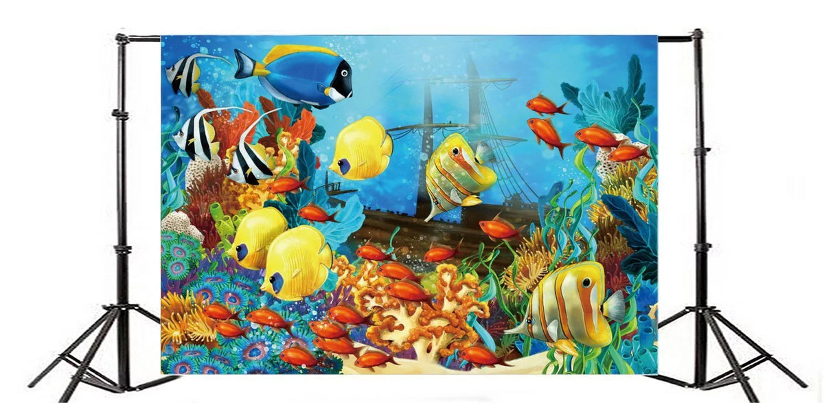 Coral Sweet Photography Aquarium Wallpaper Background Bubble Blue Interior Fish liquid Cartoon GreenDecor Underwater Gir World Ship Backdrop 7x5ft Boys