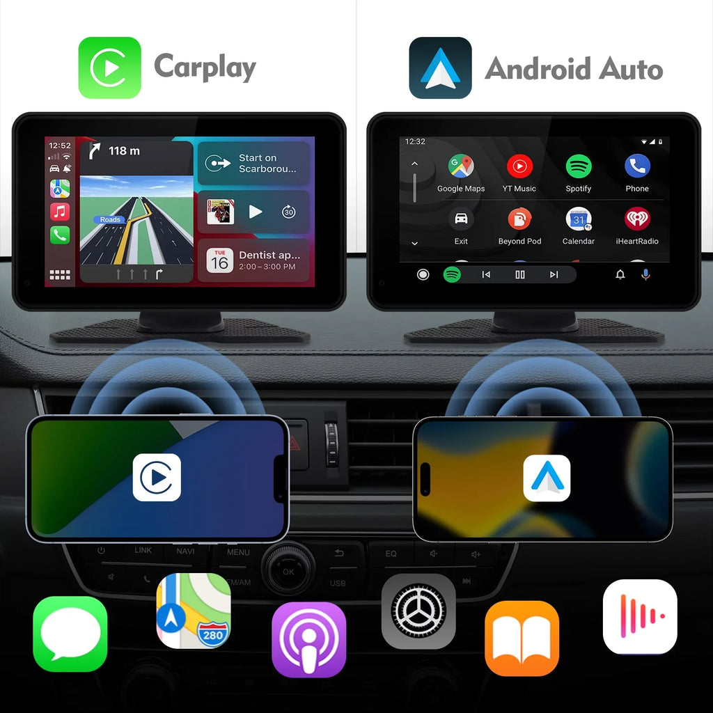 Navigation, Radio Camera Portable Car Full AUX, Control, Auto Car Screen 7 Android & Stereo, Car Voice Touch Bluetooth, with Carplay Backup Receiver Inch Transmitter, FM Portable HD Wireless