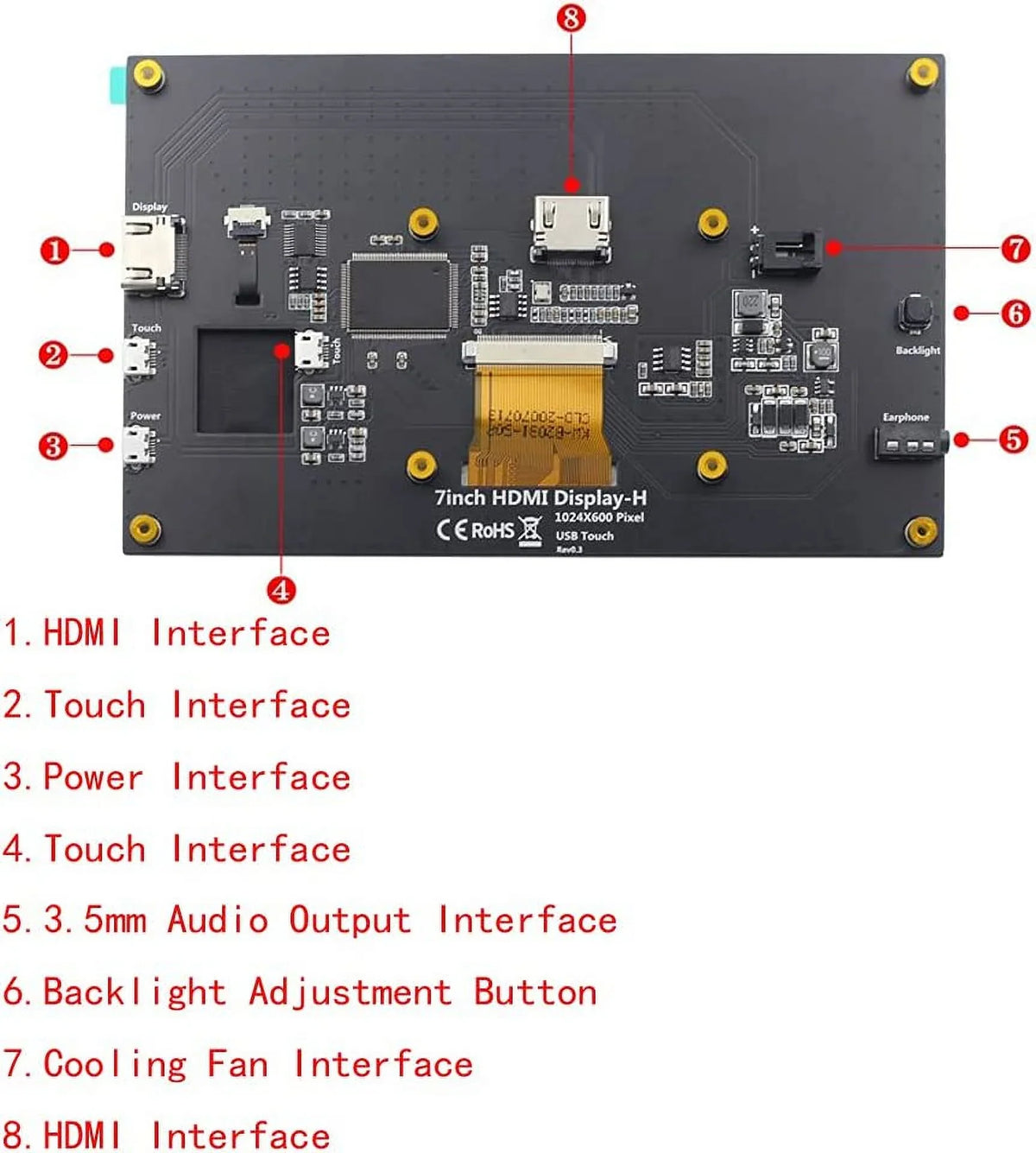 Drive-Free with inch 1024x600 HDMI HD 3B+/4B Touchscreen Display with Stand-H Raspberry LCD Pi Treedix IPS HDMI 7 Compatible Display Monitor Monitor