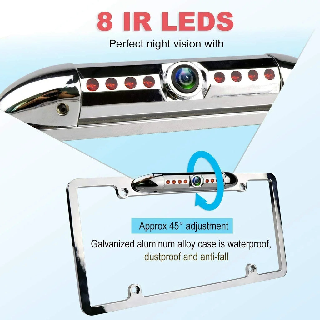 License View Camera Plate Security Vehicle Waterproof Absolute 8 Camera Bright Night Chrome Assist Front Camera with LEDs Frame Vision Universal Angle Front 170° Car Viewing CAM2100S