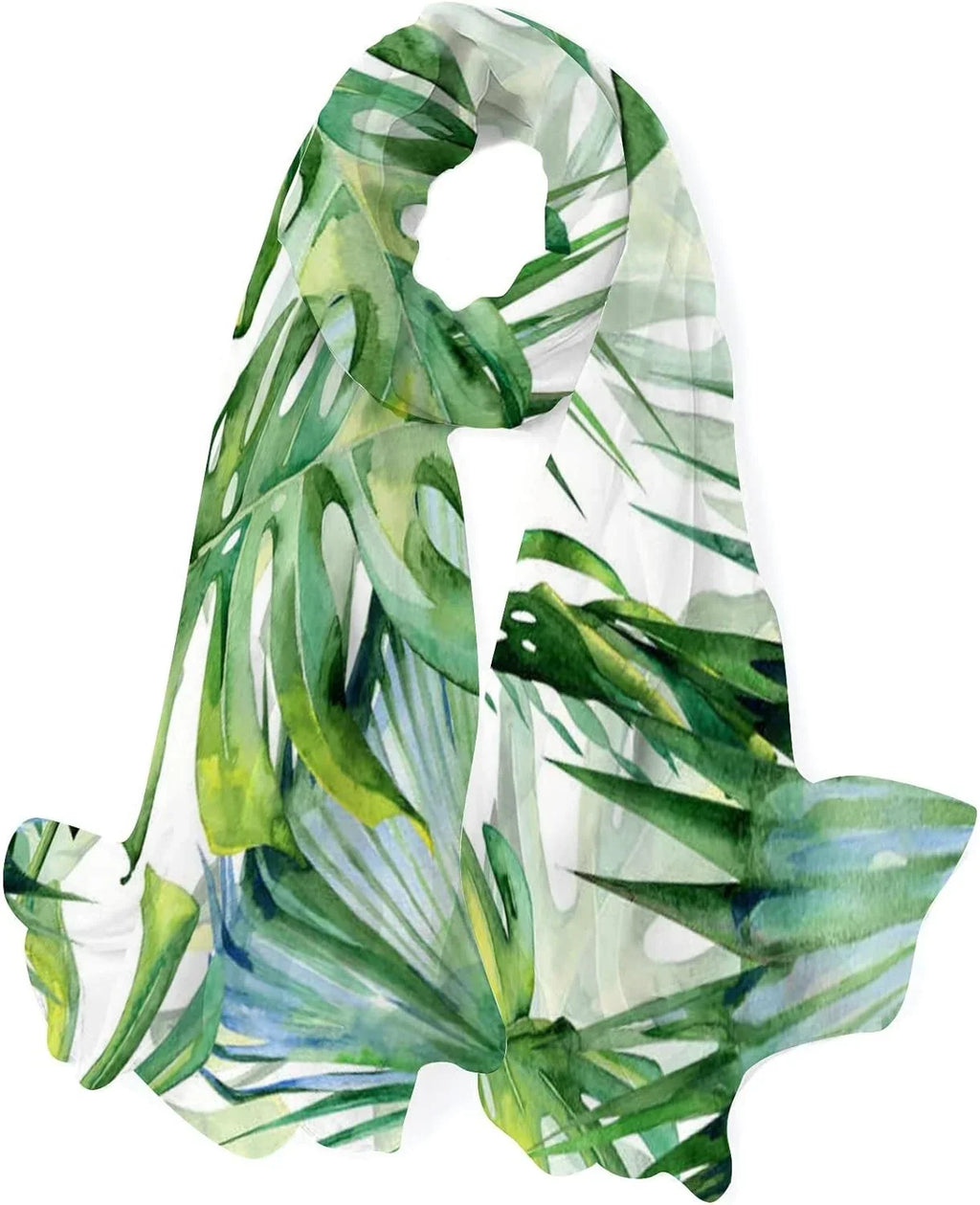 Scarves Hyjoy Long Green Leaves Scarf Girls Silk Lightweight Watercolor Neck for Women Shawl Wrap