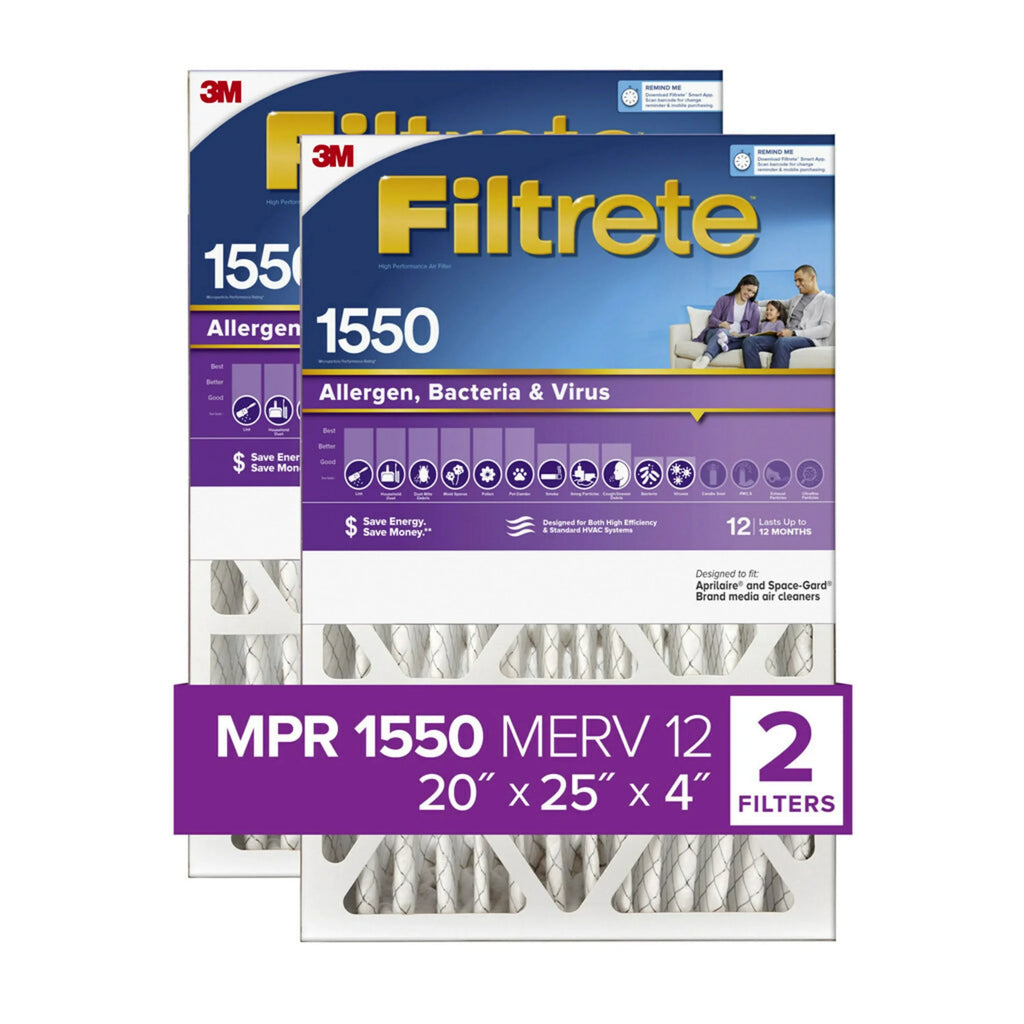 20x25x4 2 Filters 1550 Air Filtrete Ultra Reduction, MERV 12, MPR Filter, Allergen