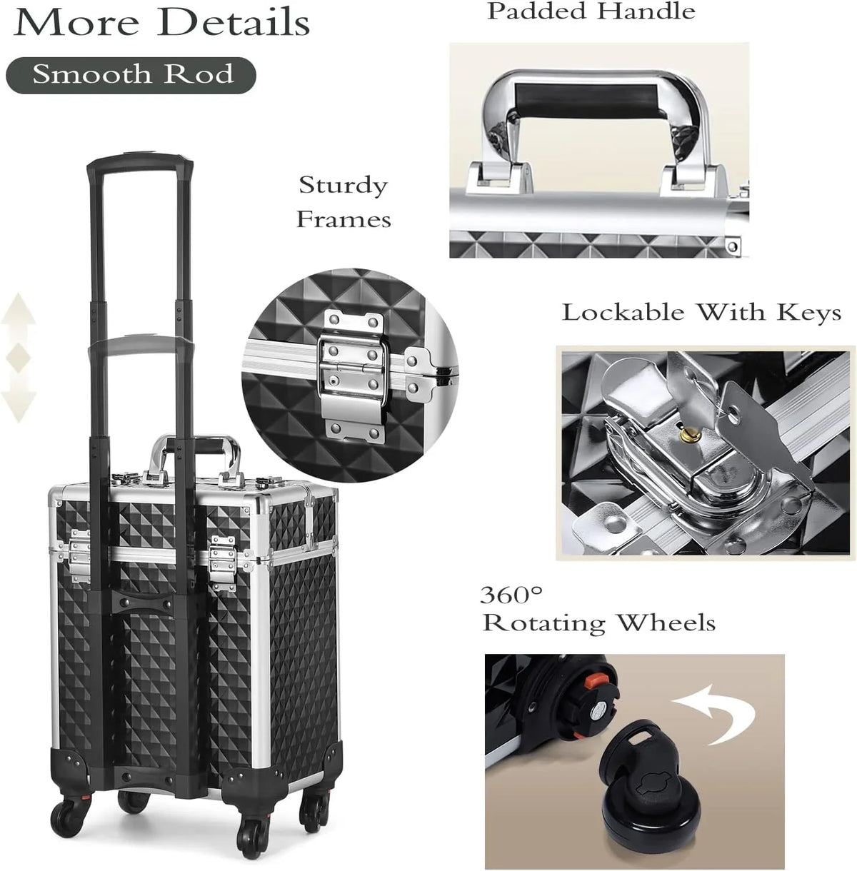 Trolley Cosmetic Makeup Joligrace Rolling Organizer Case Makeup Large Box