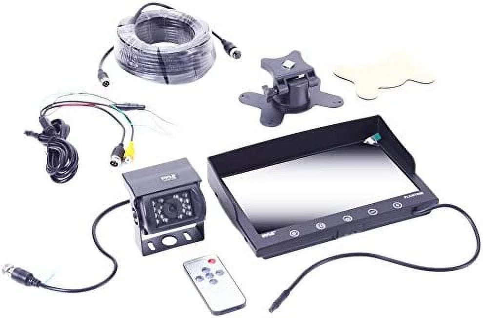 W/ Car LCD Reverse Parking 12-24V 9" Pyle Kit Rearview Truck Camera Waterproof Monitor, Display