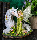 Green White With Floral Earth Figurine Gaia Unicorn Rare Statue Fairy 7"L Decor