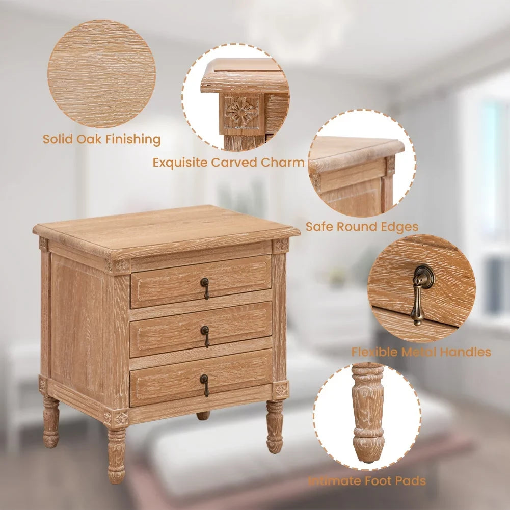 3 Pellebant Bedroom with Oak Drawers Nightstand Furniture