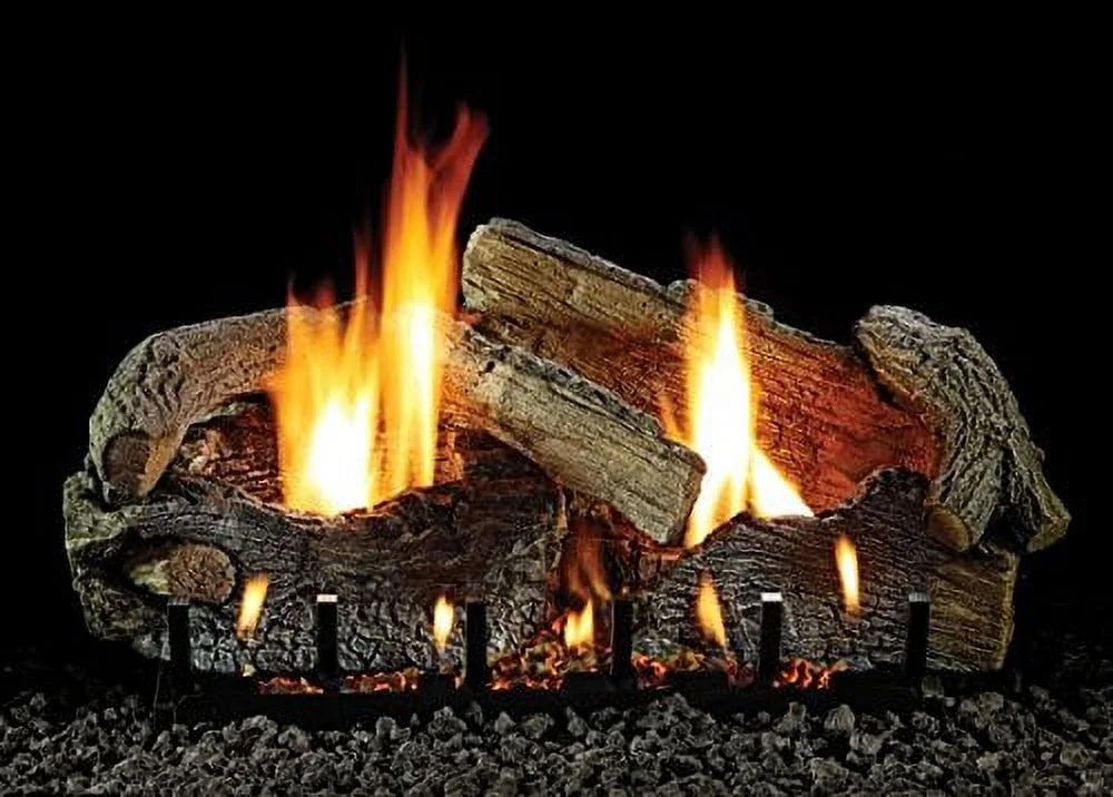 Systems 18" Glaze with Oak LP Stacked VF/V Aged Comfort Burner, Logset Empire Slope Millivolt