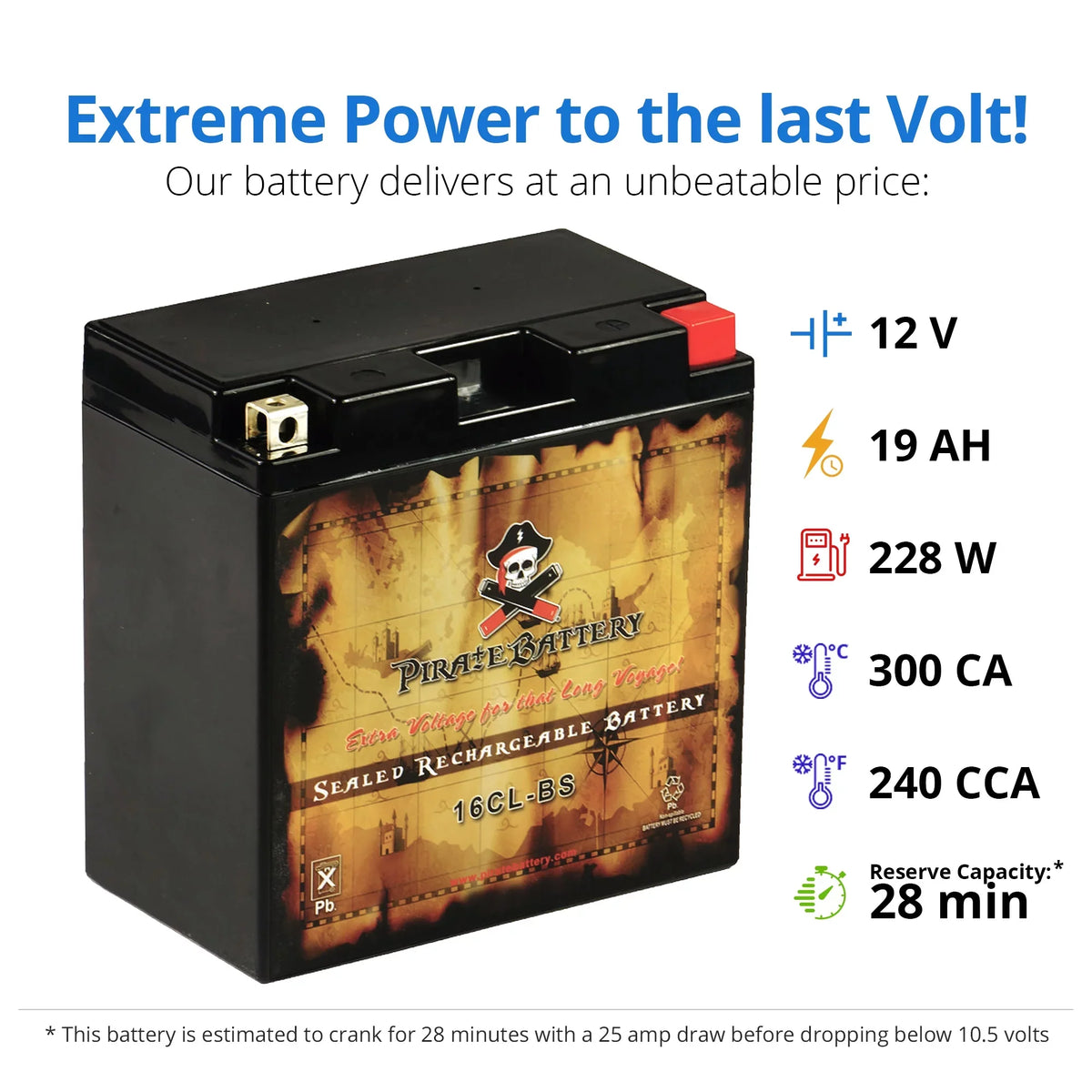 1994 Volts,19 Battery Ski for Ah, 240 Sea-doo Brp Jet (16cl-bs Pirate Other All Cca) Battery Models Yb16cl-b 12