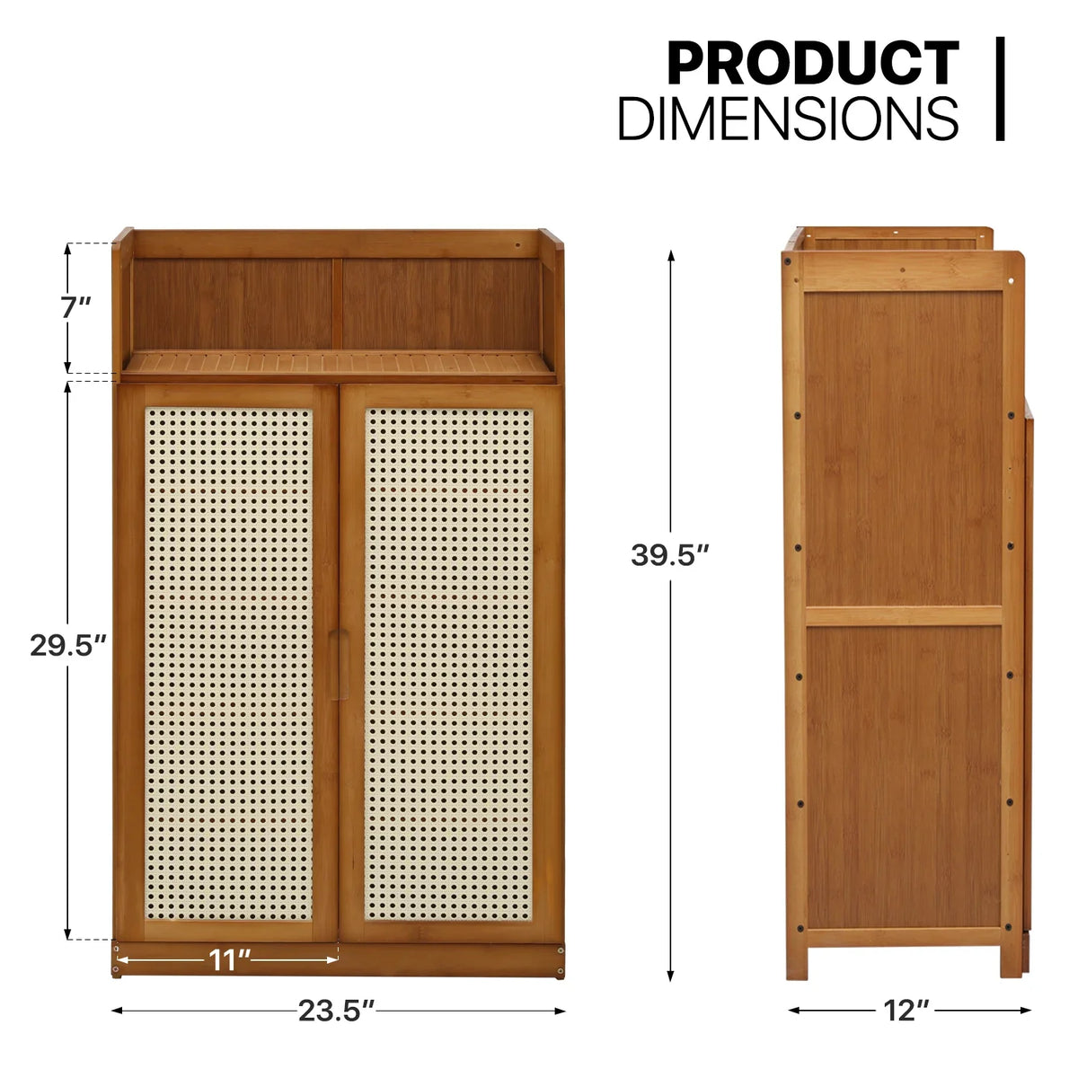 20 MoNiBloom ABS Storage Organizer with Cabinet Brown Shoe with Bamboo Cabinet, Wide Pairs Rattan Sneakers and Shelves, Heels Shoe 6-Tiers Rack Doors, Countertop