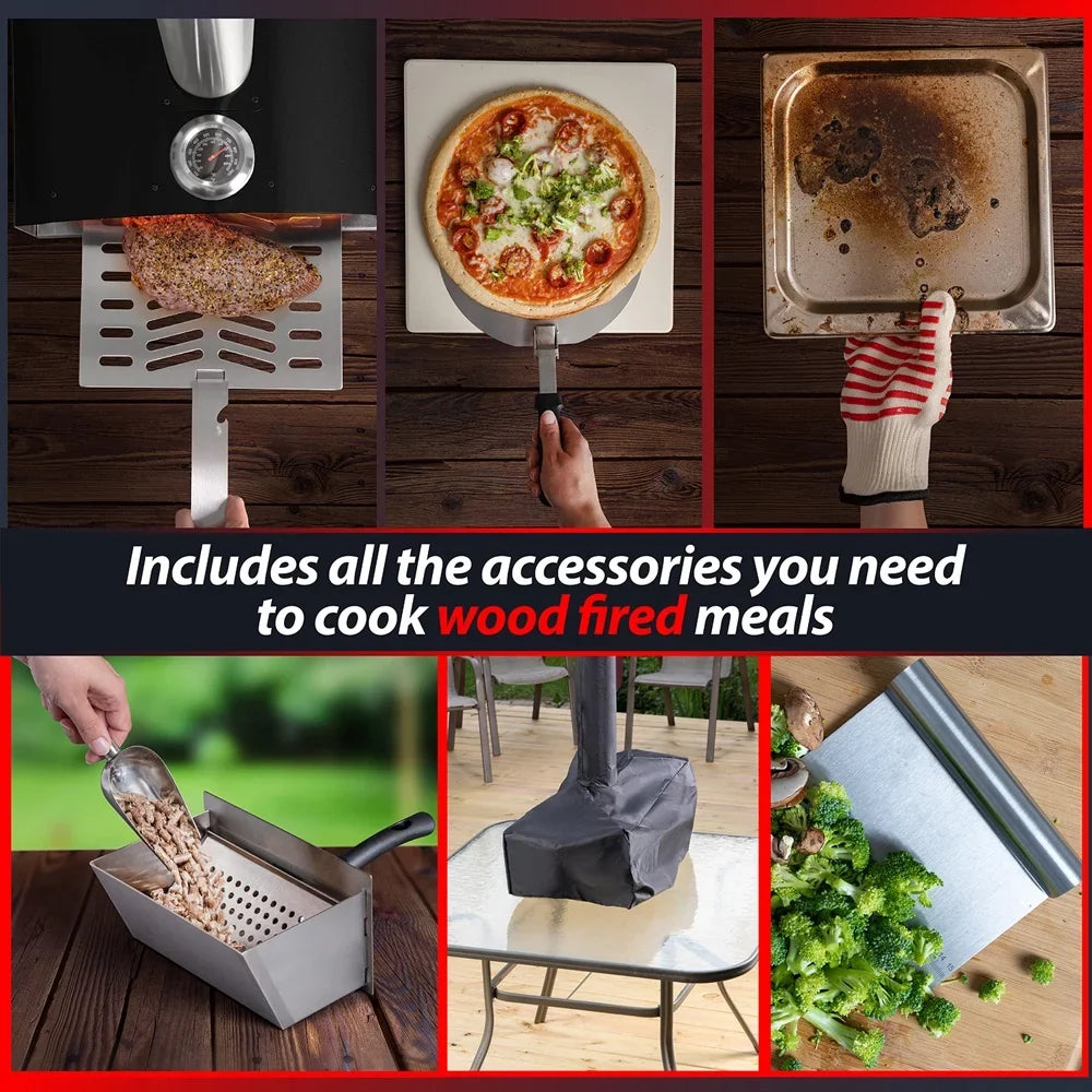 Scraper, 13" Peel, and Pizza Stone, Pizza Dough with Functionality, Construction, Grill Deco Pizza 3-Layer Open 2-in-1 Stainless Steel exterior Chef Pizza Box Oven Oven Grill Slotted (Black) Scoop,