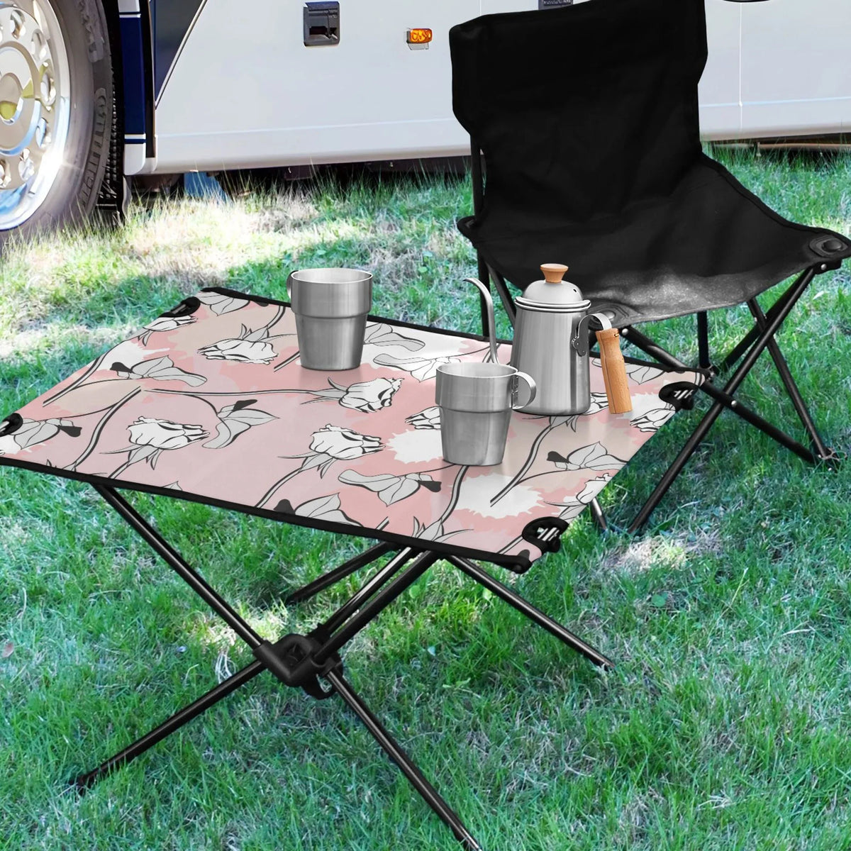 BBQ Folding Fishing Bag Storage Table Portable exterior Beach Roses for Travel Picnic Flowers Compact with Abstract Table Table Camping
