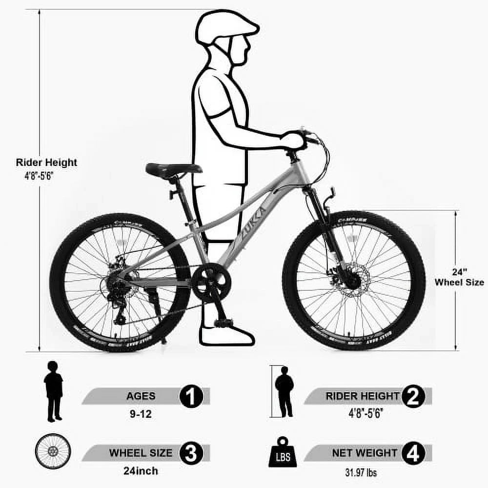 24 alloy Mountain Frame,10 inch shimano Boys for Frame and Girls Mountain fork,Aluminum bike,Suspension 7-Speed inch Bike