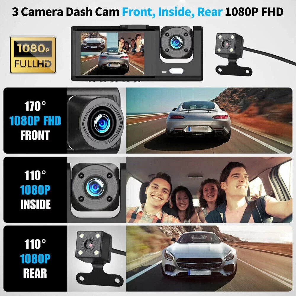Recorder 1080P Car G-Sensor Camera Lens Cam Front/Rear/Inside Video Dual Dash