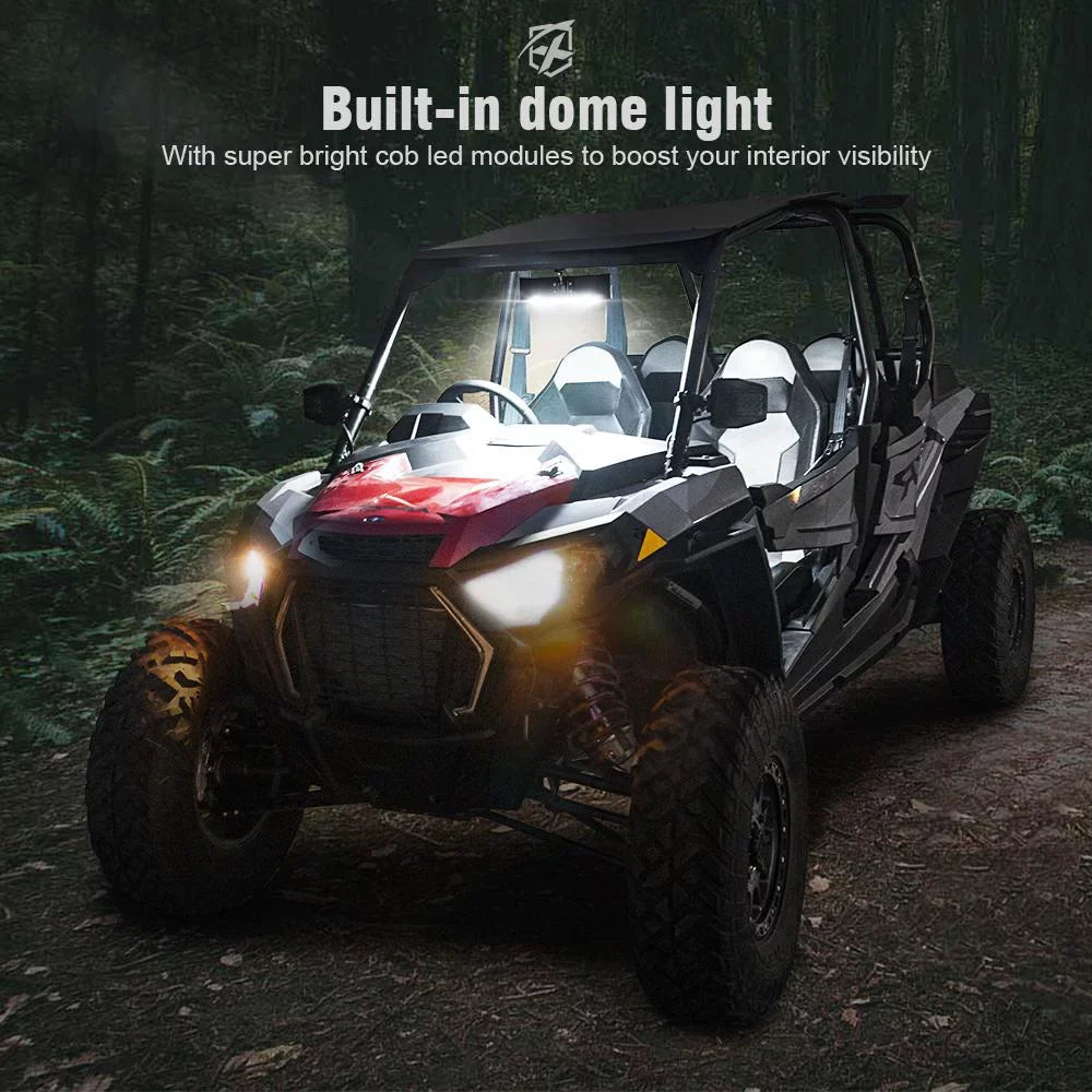 Rollbars View 9" UTV Dome Aluminum 1.75" Mirror Integrated 2" LED w/ Rear - fits Xprite Lights