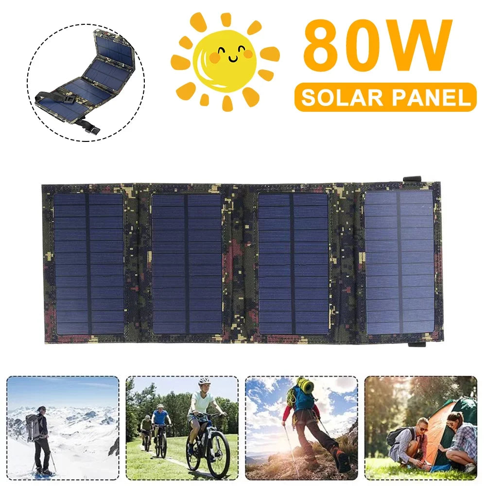 Panel JLLOM Charger Power Camping Folding exterior Bank USB Hiking 80W Phone Solar