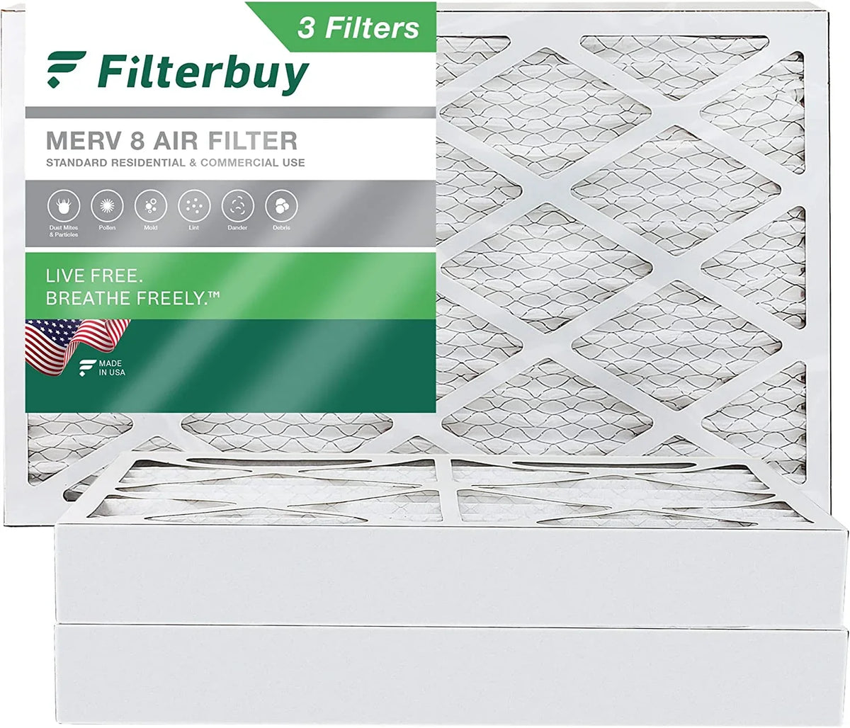 (3-Pack) Filterbuy MERV 8 Filters 8x24x4 Pleated Air AC HVAC Furnace
