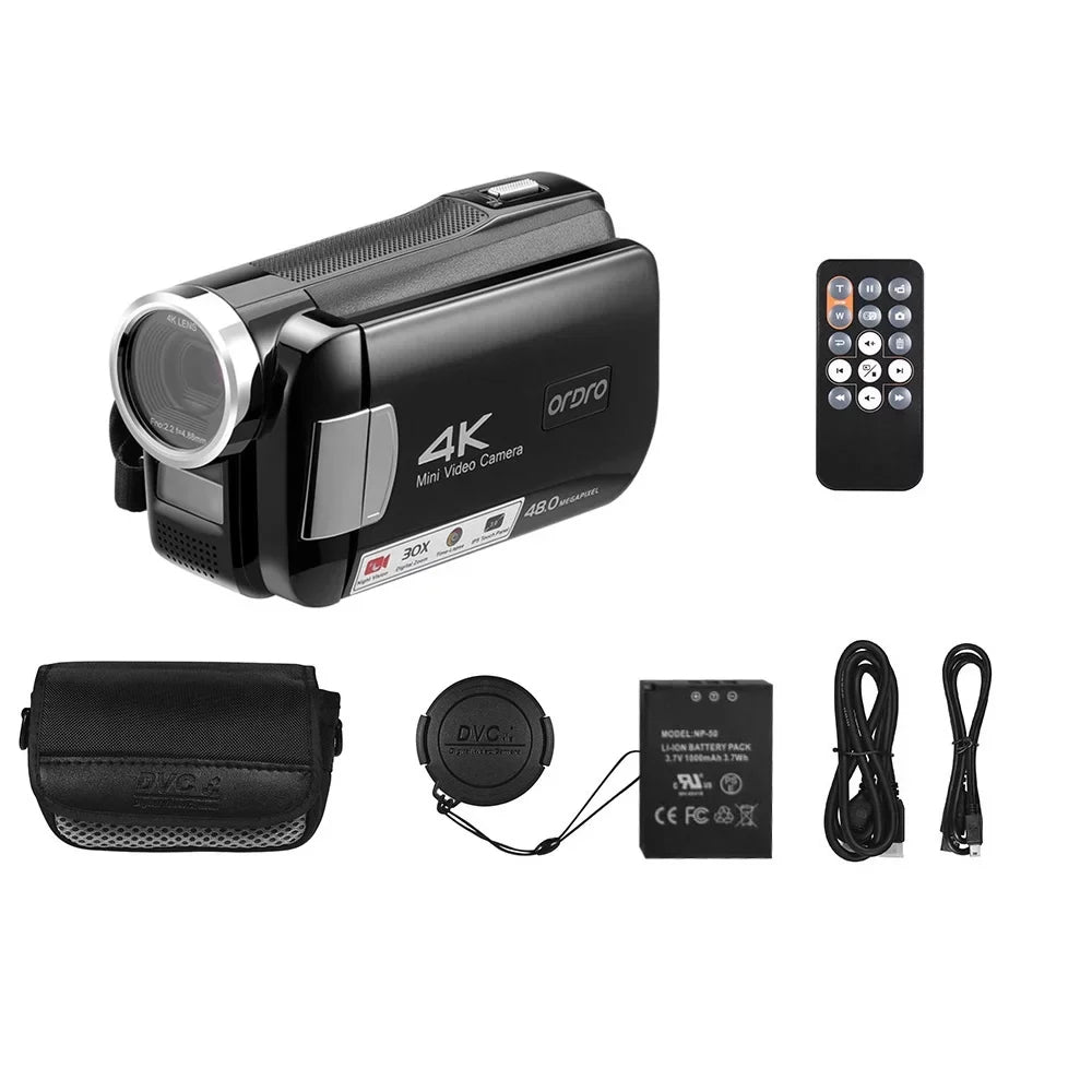 Bag Recorder AC2 4K with Control Digital Carevas Zoom DV IPS Touchscreen Video 30X IR Carry Digital 3.0 Battery Remote Inch 48MP