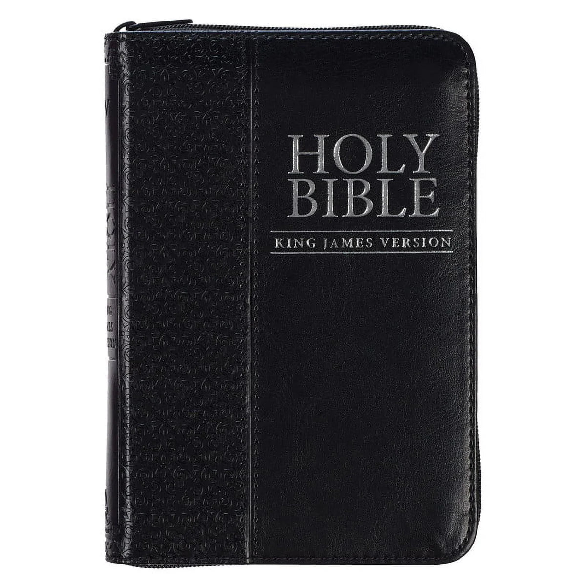 Travel Of Pocket briefcase Ideal King Personalized To Bible Compact with Black Text Name James Custom with Bible for Leather Zipper or backpack, purse, KJV Faux | Holy Closure in - 3 Up Version Rows