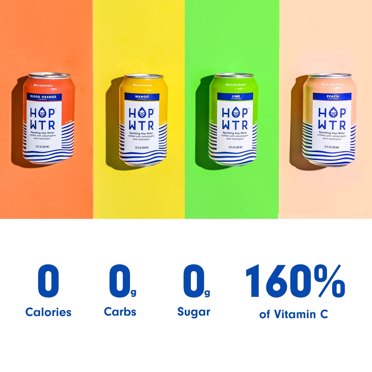NA or Carb, Flavor Calories Beer, - oz Pack) for Hop liquid WTR Sugar, Nootropics and Added Adaptogens With Cans) Pack - No Benefits (12 Low Sparkling (12 - HOP