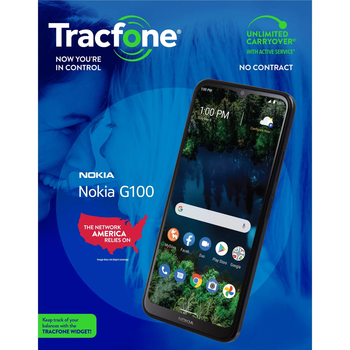 [Locked Blue- Smartphone Wireless] Nokia Tracfone C100, 32GB, Tracfone Prepaid to