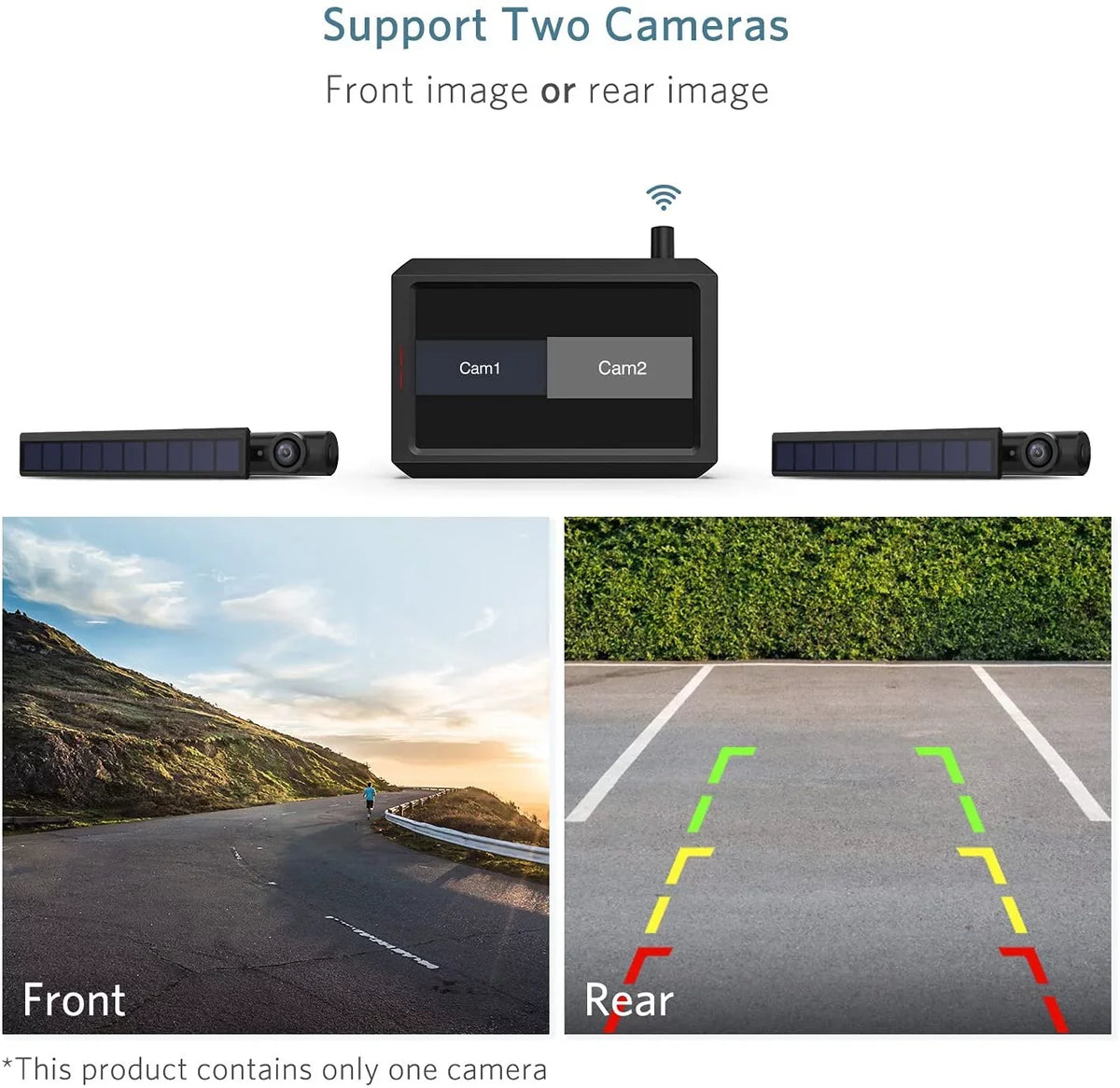 SunGo2 5 Back Systems HD DIY Camera 2 Car, Up Pickup, Truck, Supports for Inch Kit Cameras, Installation Solar Wireless Wireless Camera Trailer Monitor for Backup True