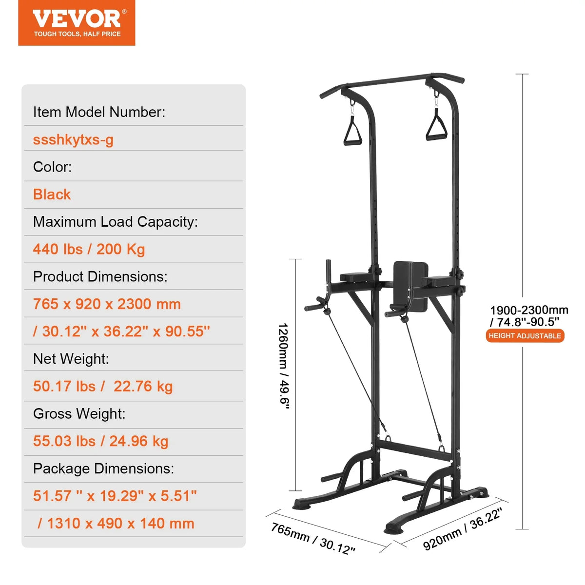 Frame Steel Station, Home Pull w/ Workout Strength Height SKYSHALO Training Dip Elbow Equipment Backrest Power Power Up Stand Pad, Duty Fitness Heavy for Tower Rack Bar Adjustable Carbon
