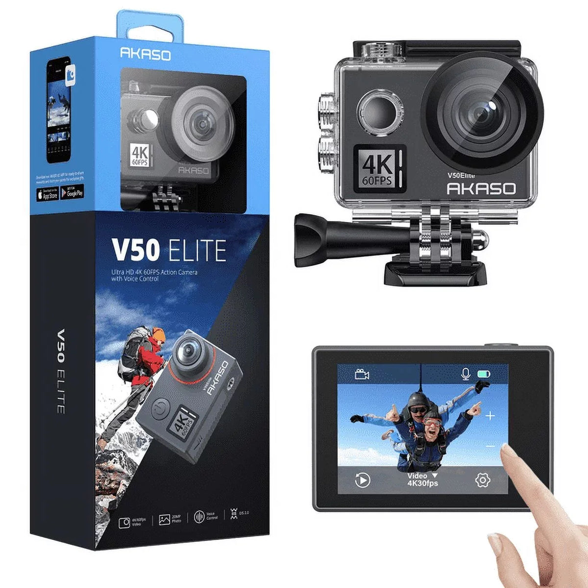 Accessories Zoom 131ft EIS Elite Underwater 8X Camera AKASO Screen Action V50 Camera, Camera and 4K Touch Helmet Sports 2.0 60fps with