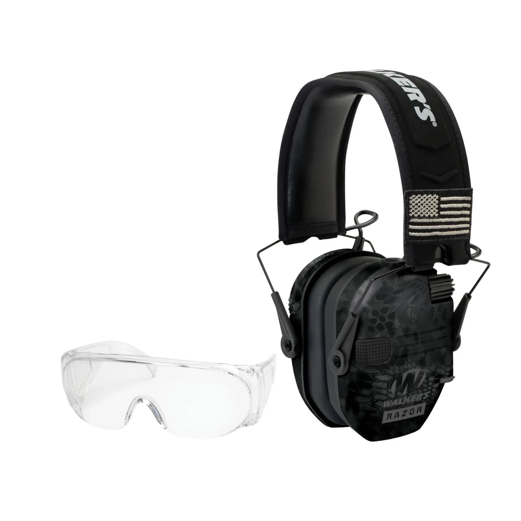 Walker's Shooting Slim (Kryptek Muffs Camo) w/Glasses Series Patriot Kit Razor