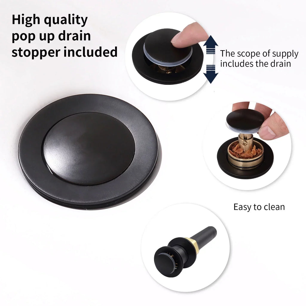 Black Sink 6 360 Degree Centerset with & Swivel Pop-up Hoses，Matte Spout Faucet，2-Handle Supply Kichae Bathroom Drain Vanity Inch Faucet