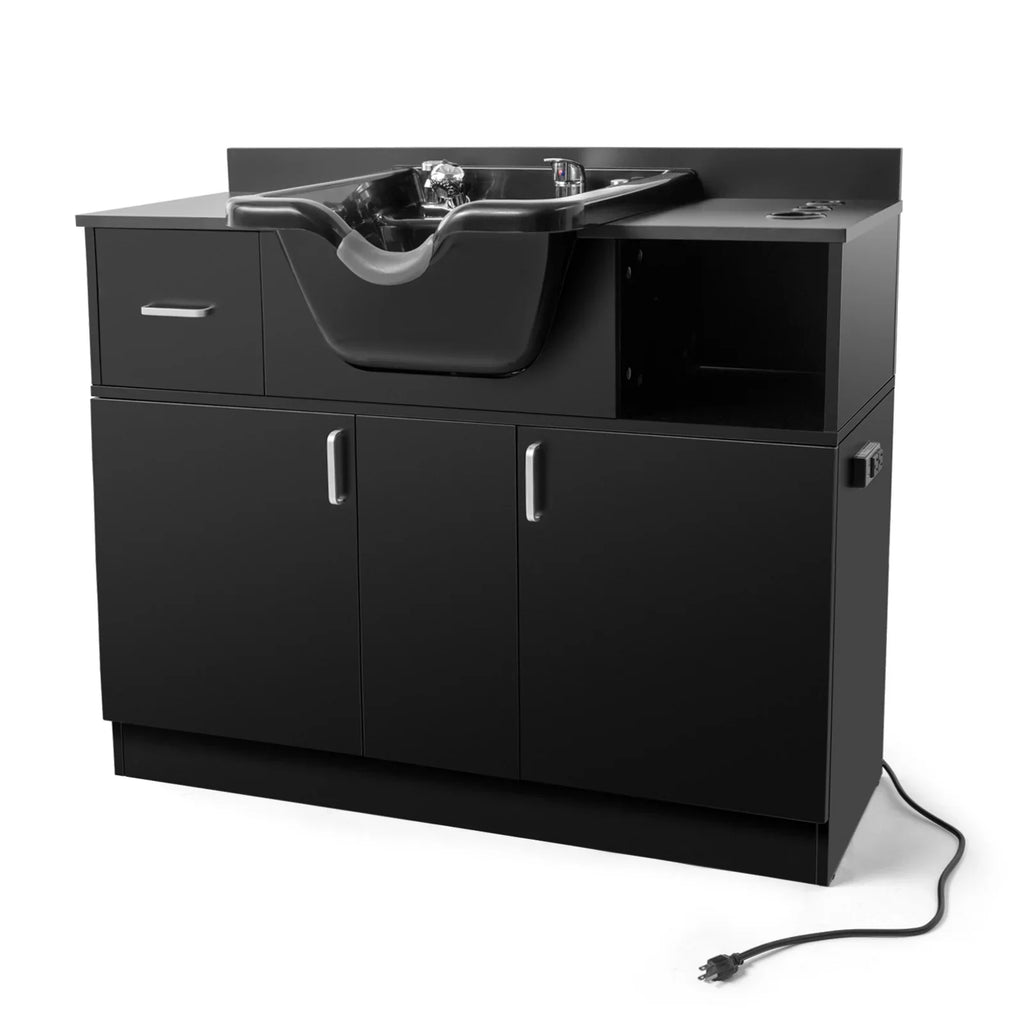 Station Sink with Artist Holes,P hand Shampoo Trap,Drawer(Black) Hair Beauty USB,Hair Salon Backwash Dryer