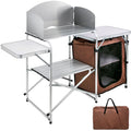 Camp Bag 2-Tier, Folding exterior Table Party, Zippered Color, Table Camping Table BBQ, SKYSHALO Cook Portable Camping, with for Brown Kitchen