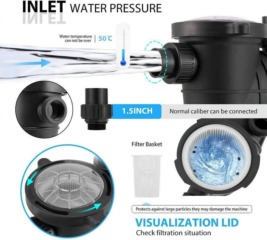 with Above Strainer 2.0hp Denest Pool Swimming and Inground/ Connectors Pump Ground Basket Hbp1500ⅱ 1500w