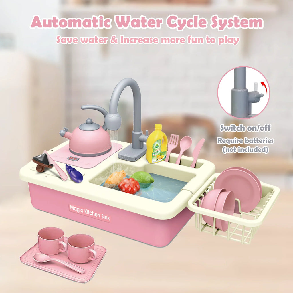 with for Richgv Boys 23PCS Play Sink Food, Induction Kitchen Girls Play with Toy liquid Running liquid, Electric Play Kids Cooker Cutting Play Pretend Toys Role Kitchen Toys Sink