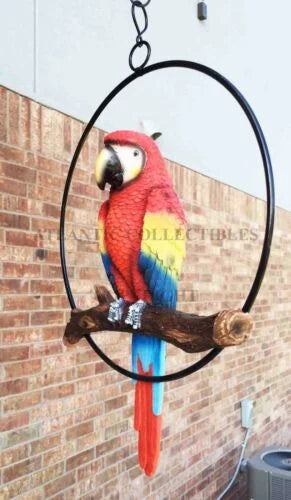 13.5"H on Scarlet Metal Hanging Round in Perching Macaw Ebros Parrot Branch Ring