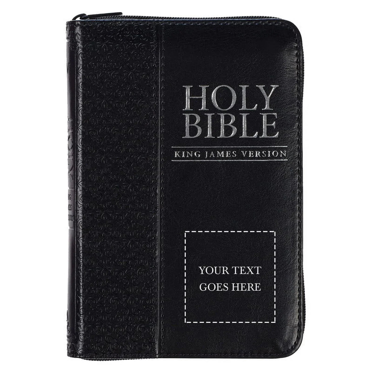 Travel Of Pocket briefcase Ideal King Personalized To Bible Compact with Black Text Name James Custom with Bible for Leather Zipper or backpack, purse, KJV Faux | Holy Closure in - 3 Up Version Rows